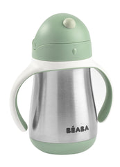 Beaba stainless steel straw sippy cup sage leak-proof slide prevents spills during outings.