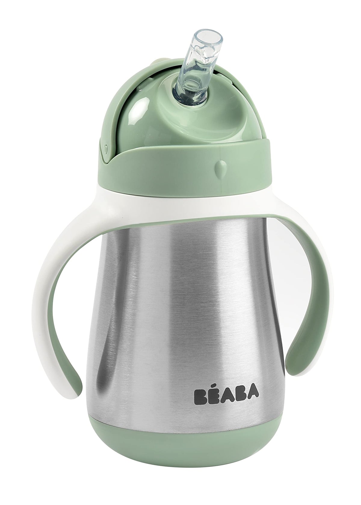 Beaba stainless steel straw sippy cup sage on the go keeps drinks spill-free and portable.
