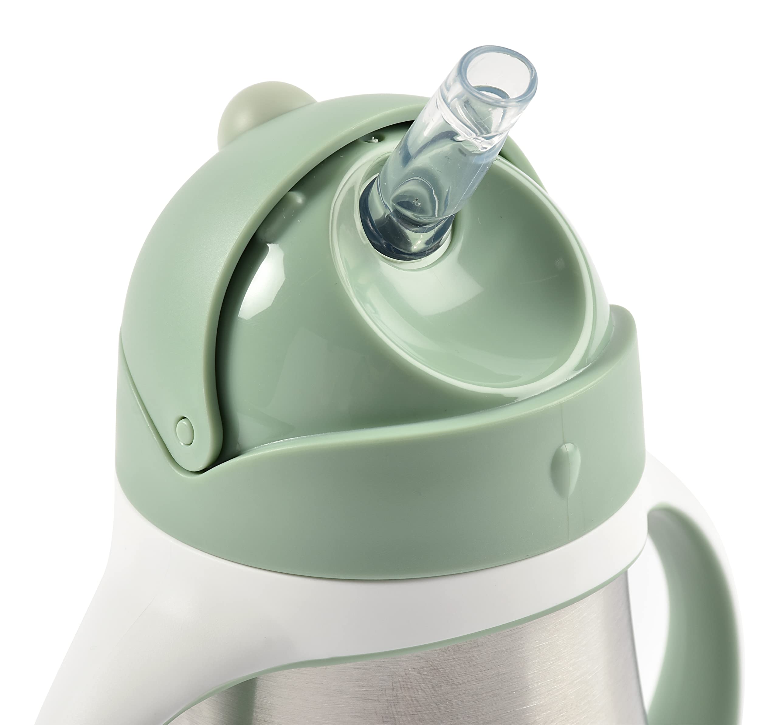 Beaba sippy cup sage with removable handles promotes easy grip for toddlers.