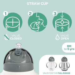 Beaba Straw Sippy Cup leak-proof-valve demonstrates spill control for busy, on-the-go moments.