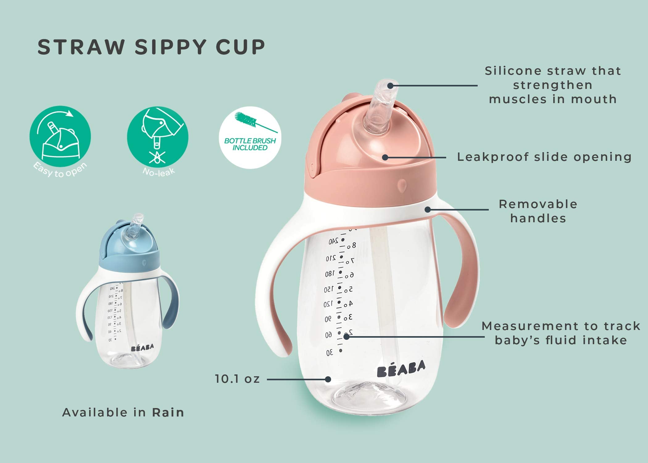 Beaba Straw Sippy Cup Rain removable handles support growing grip