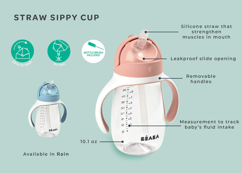 Beaba Straw Sippy Cup Rain removable handles support growing grip