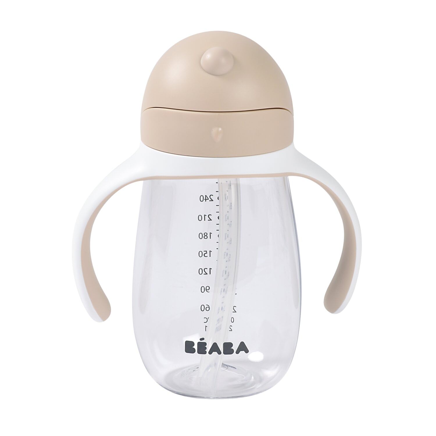 Beaba Straw Sippy Cup removable-handles highlighting easy-grip for little hands during learning.