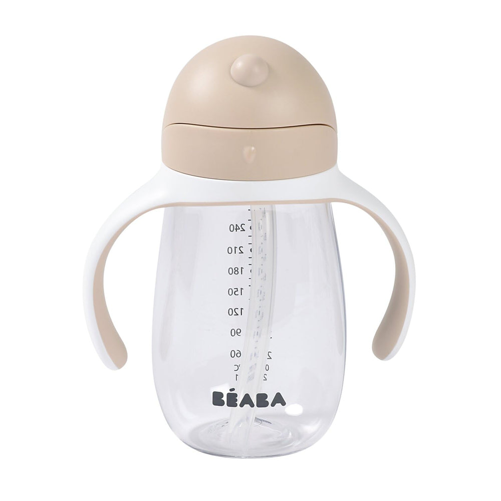Beaba Straw Sippy Cup removable-handles highlighting easy-grip for little hands during learning.