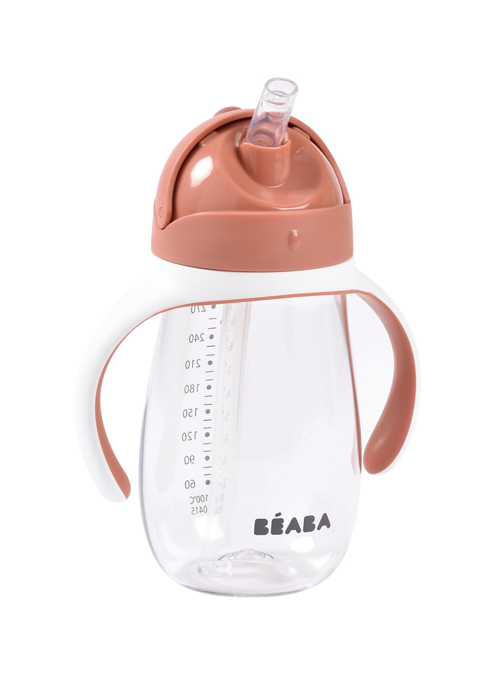 Beaba Straw Sippy Cup Terracotta with removable handles for easy grip and mess-free sipping.