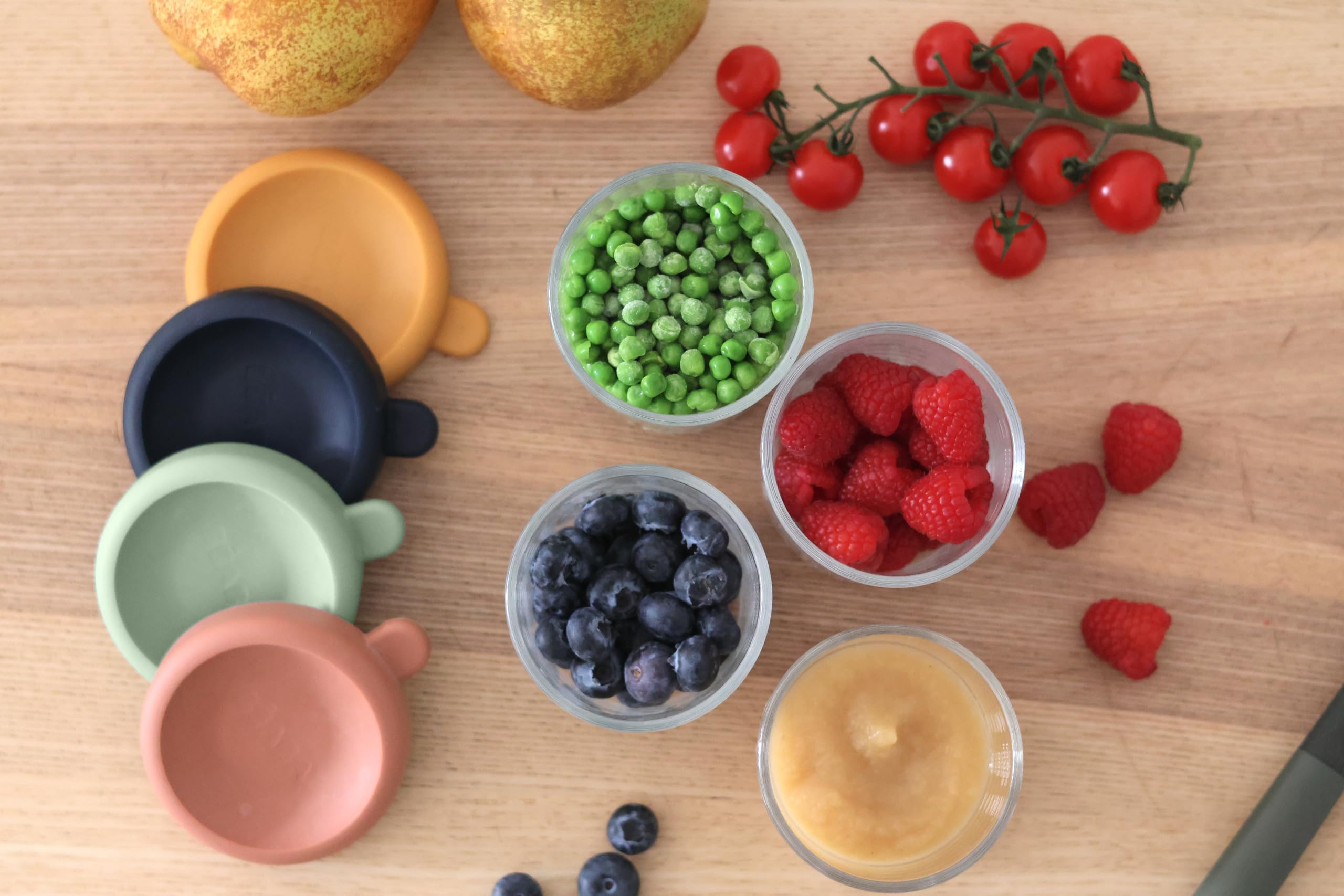 Béaba Sunrise glass jars shown dishwasher safe for easy cleaning