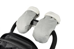 BEABA waterproof fleece-lined stroller gloves attached to the handlebar for warm comfort.