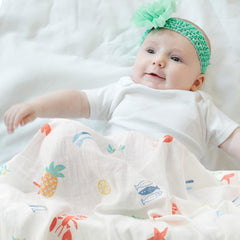 Beach Fun muslin closeup fabric highlights rayon-from-bamboo softness and skin-friendly texture