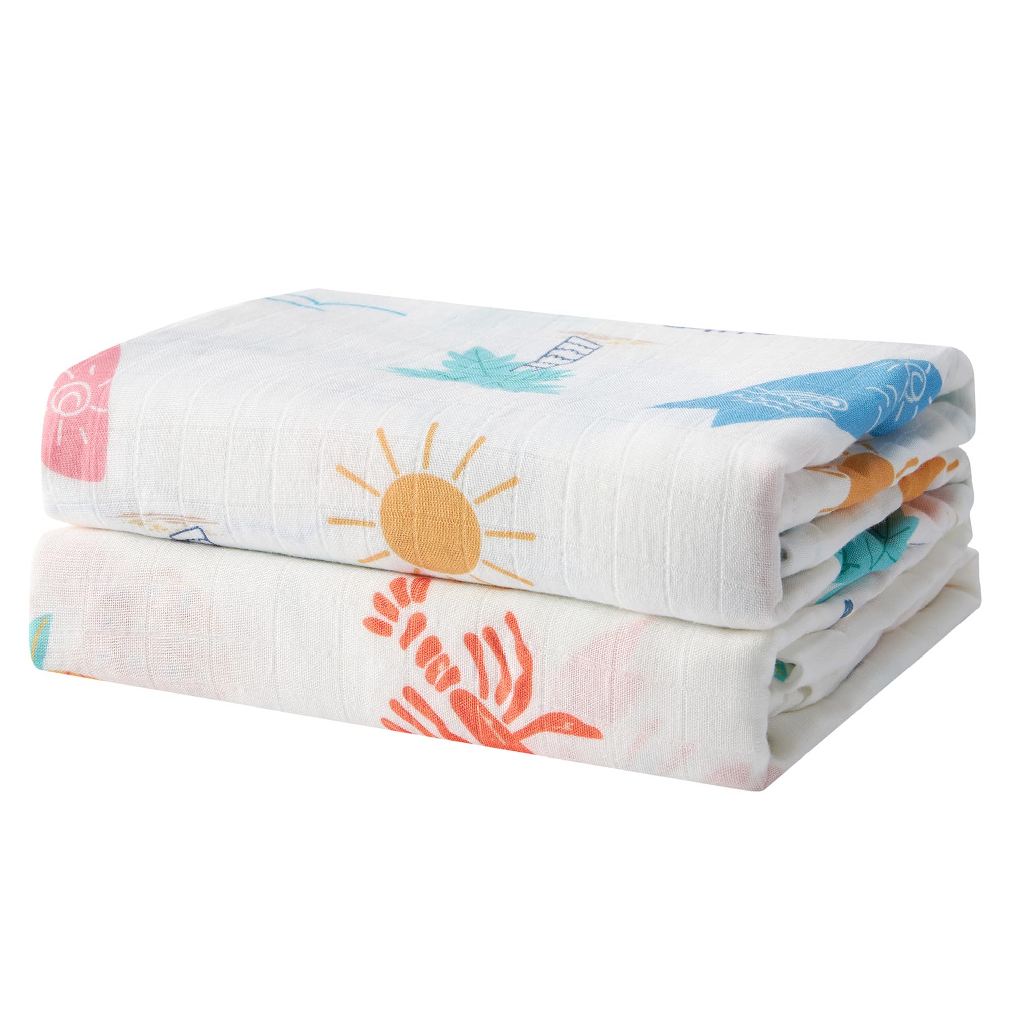 Beach Fun surfboards swaddle blanket shows ultra-soft bamboo-cotton fabric for gentle newborn cuddles