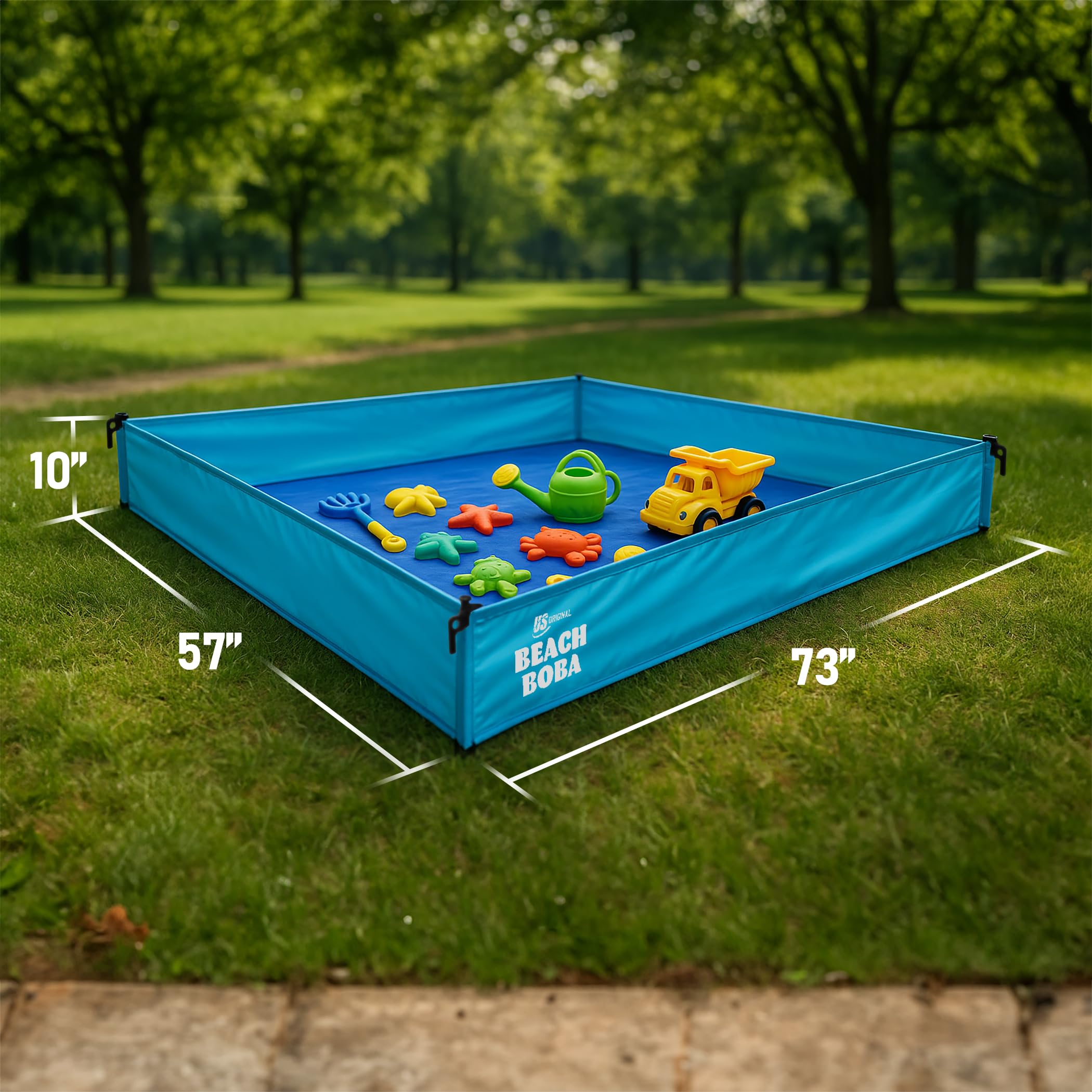 BeachBoba 210T ripstop polyester material resists spills and sand for easy cleanup.