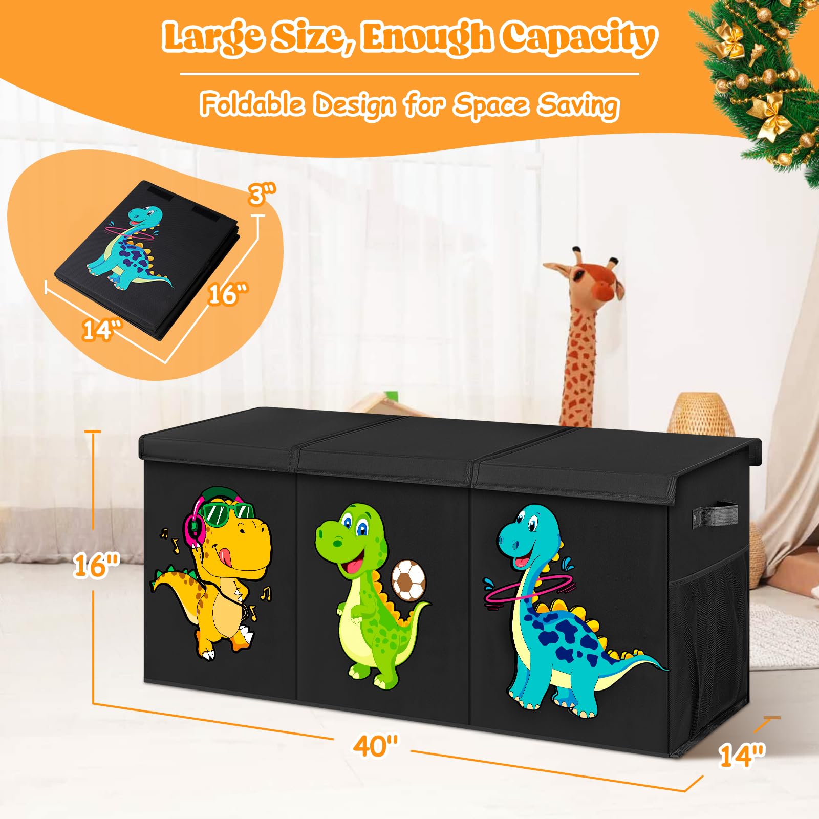 Beadsky extra large toy box measures 40 by 14 by 16 inches for ample storage.