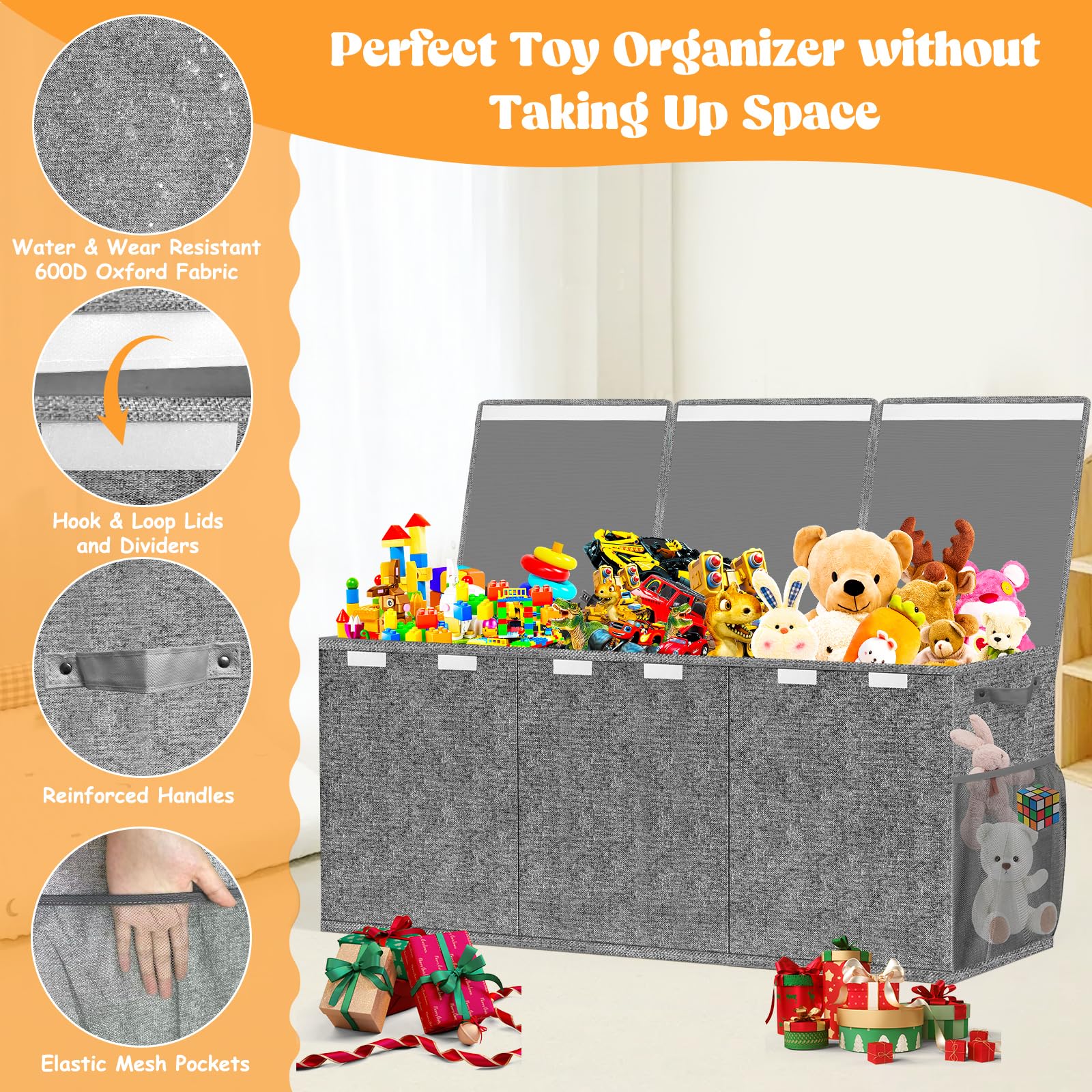 Beadsky extra large toy box with dust-protected lid keeps toys clean between play sessions.