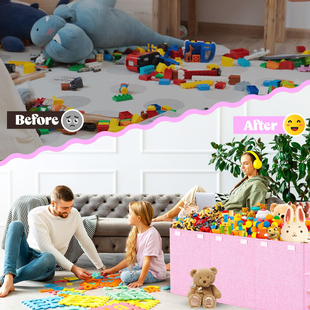 Beadsky three-lid pink toy box provides dust protection and easy access.