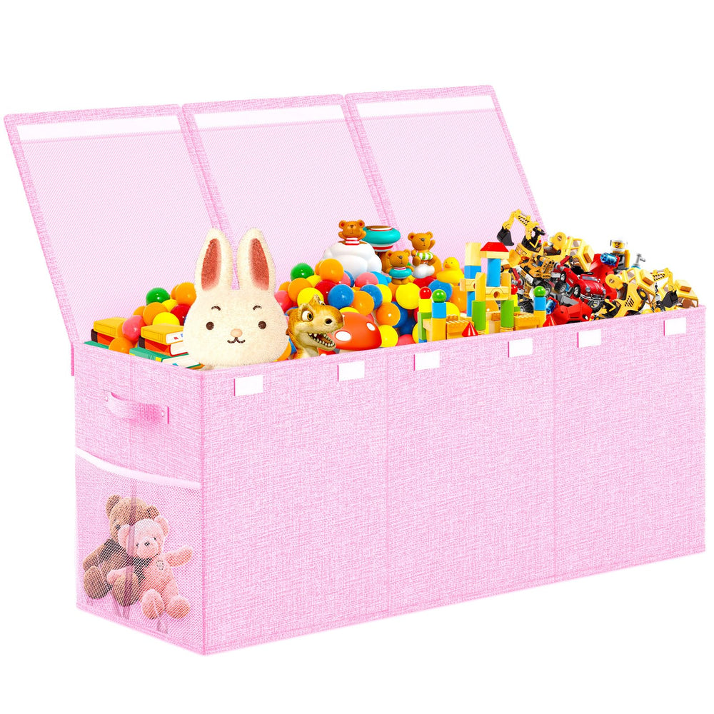 Beadsky toy box extra-large pink with lids keeps toys organized.