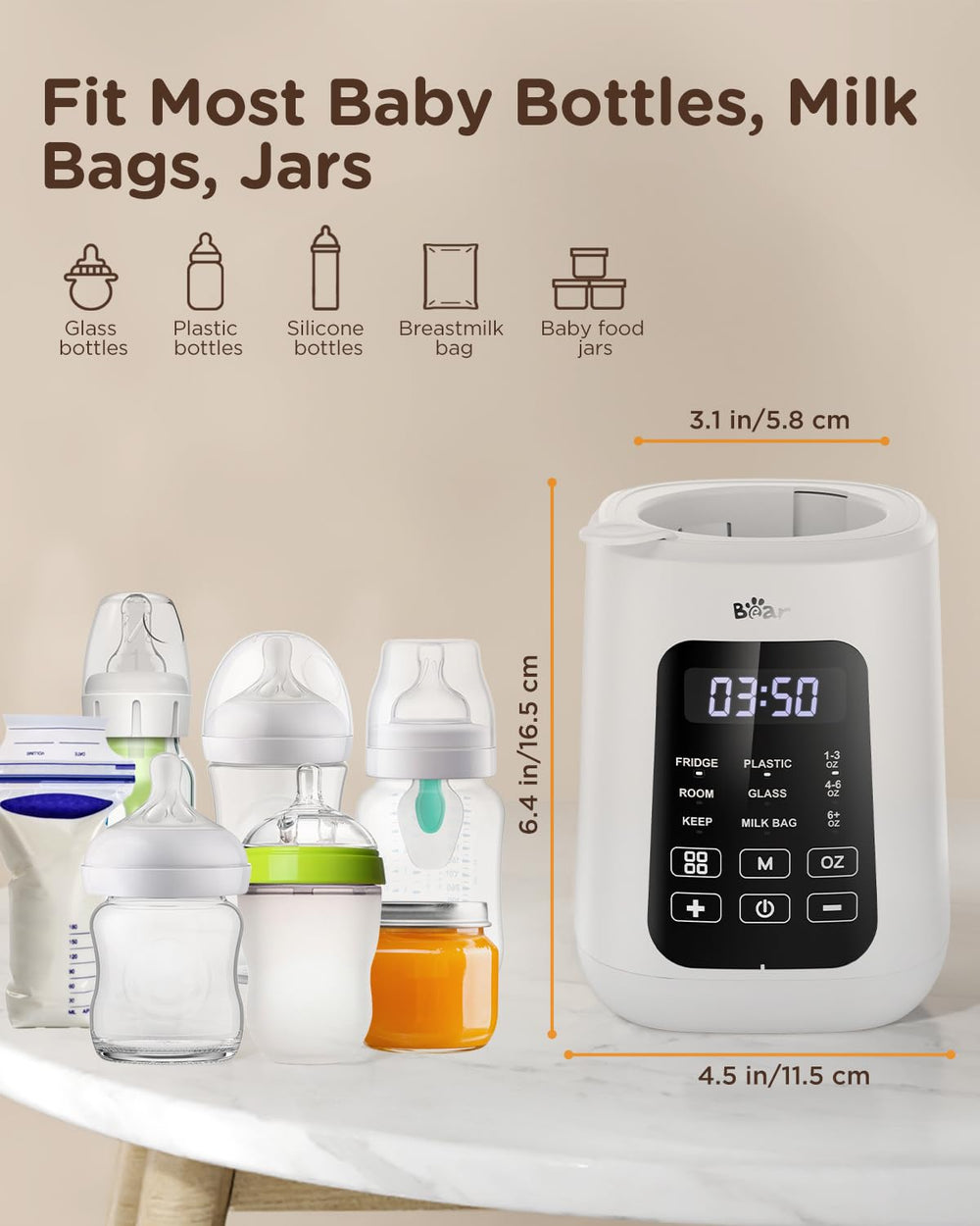 Bear bottle warmer easy-use housing enables fast setup for busy caregivers.