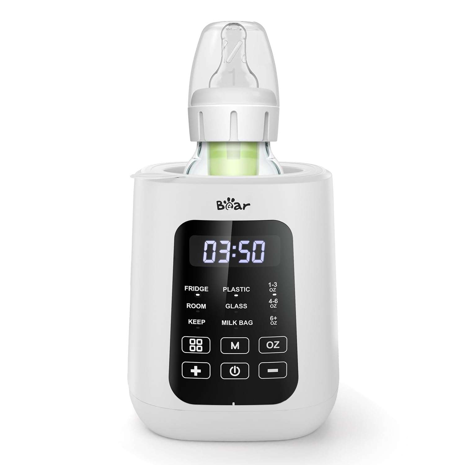 Bear baby bottle warmer front view shows compact bedside design for quick feeds.