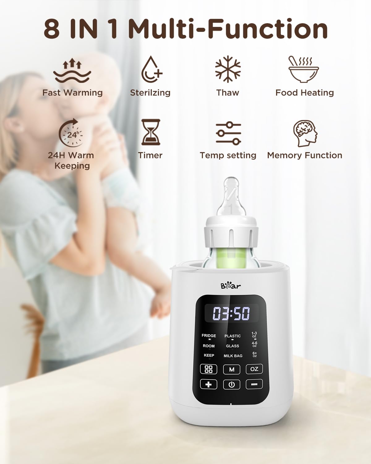 Bear bottle warmer night use demonstrates quiet operation during late-night feeds.