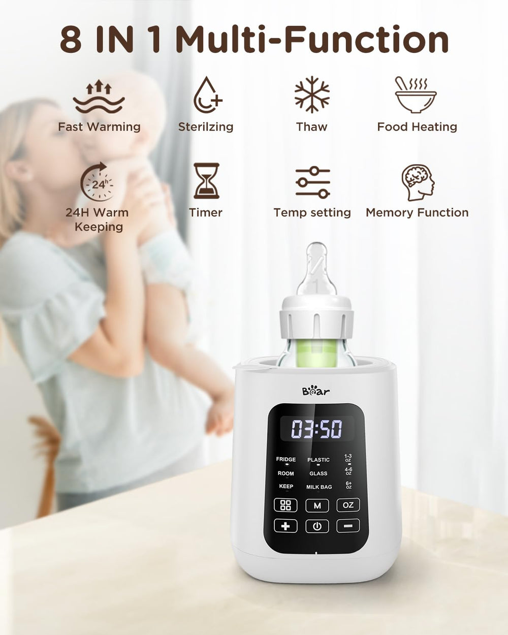 Bear bottle warmer night use demonstrates quiet operation during late-night feeds.