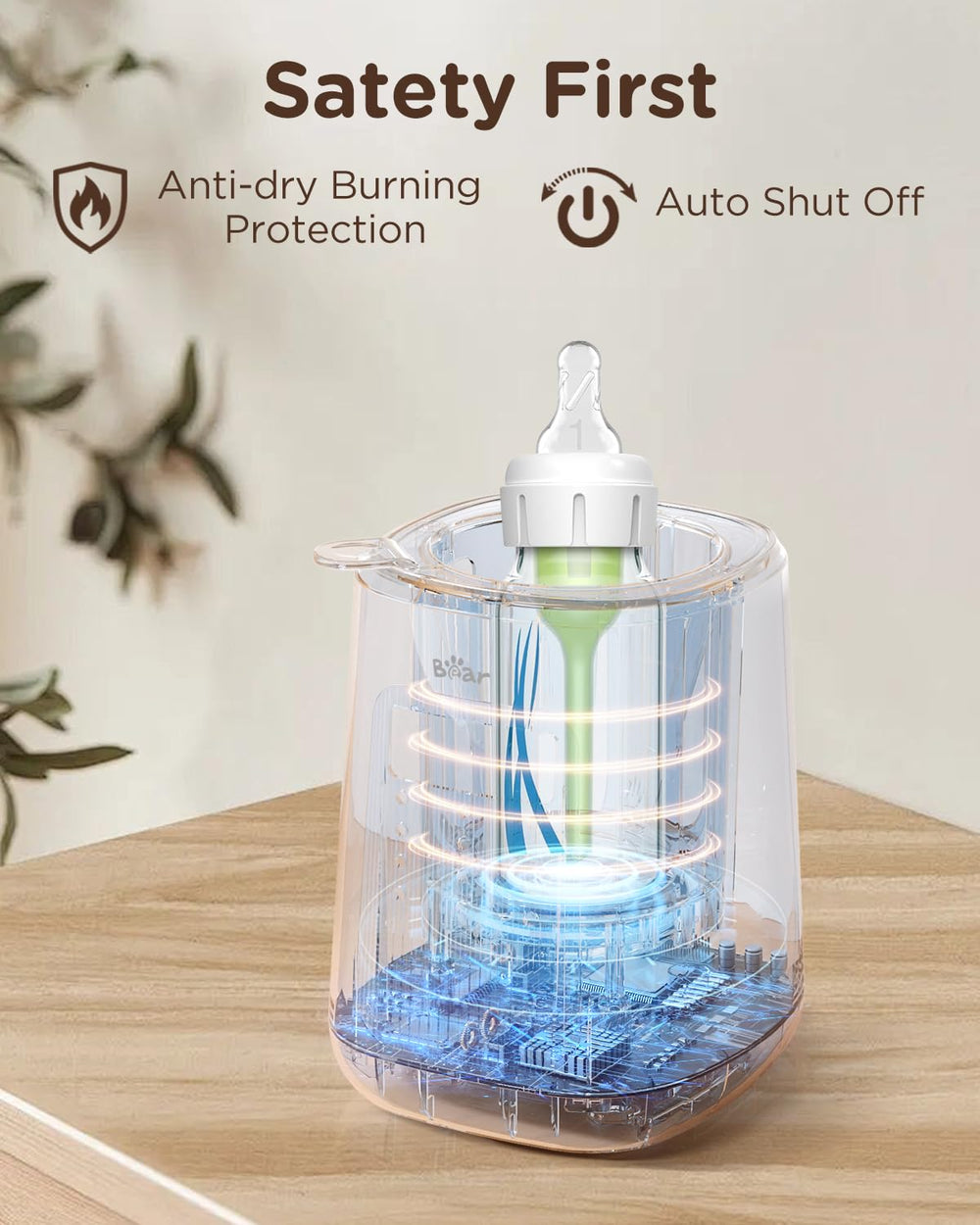 Bear baby bottle warmer water bath heating provides gentle, even warmth.