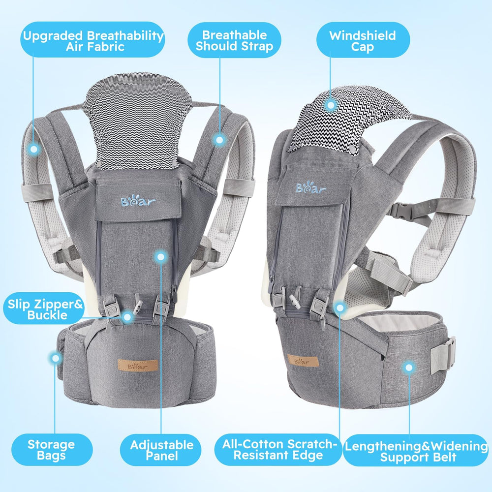 Bear Baby Carrier breathable fabric stays gentle on skin in all seasons.