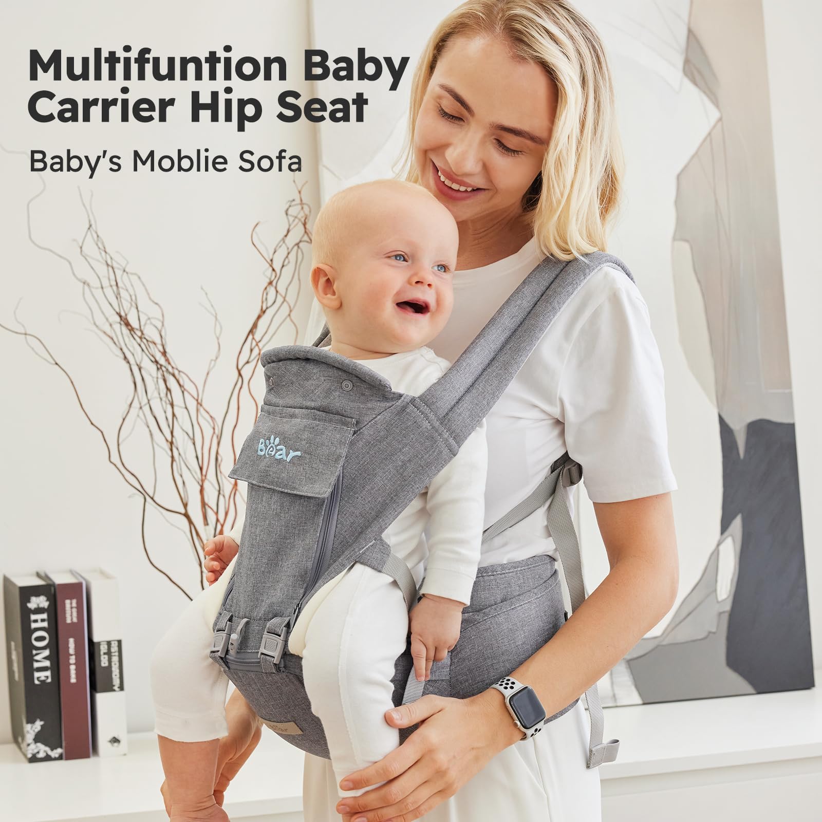 Bear Baby Carrier double-lock safety and windproof cap support safe outings.