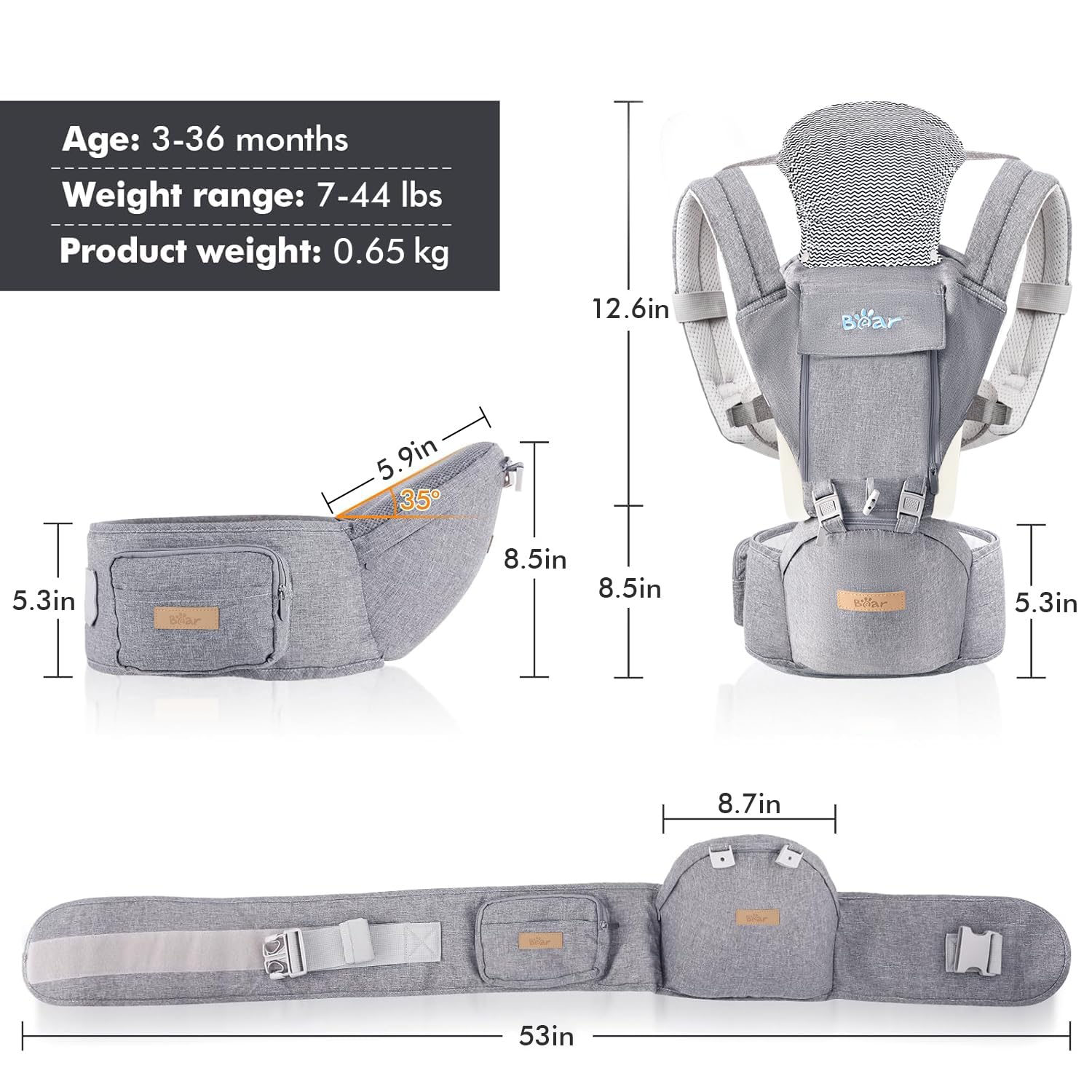 Bear Baby Carrier side pockets keep essentials within reach for quick errands.