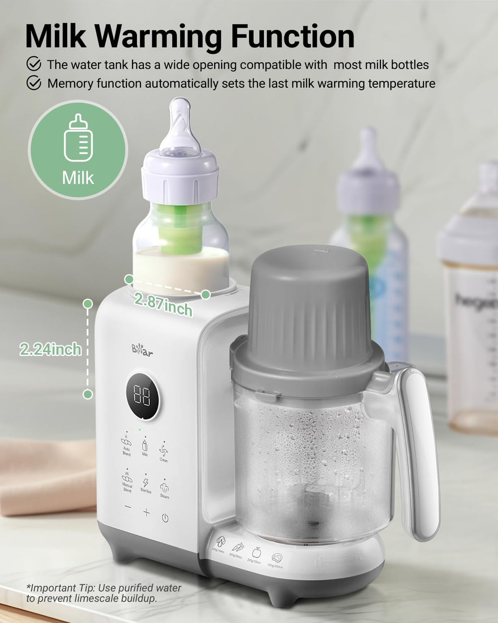Bear baby food maker BPA-free label reassures safe and clean meal prep.