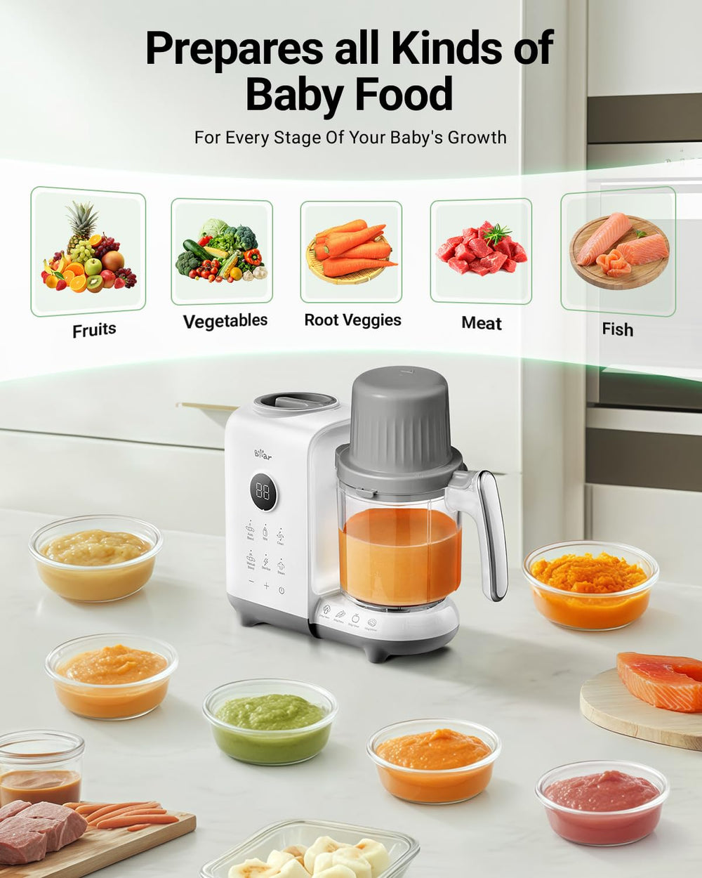 Bear baby food maker gift-ready packaging conveys thoughtful baby shower present.