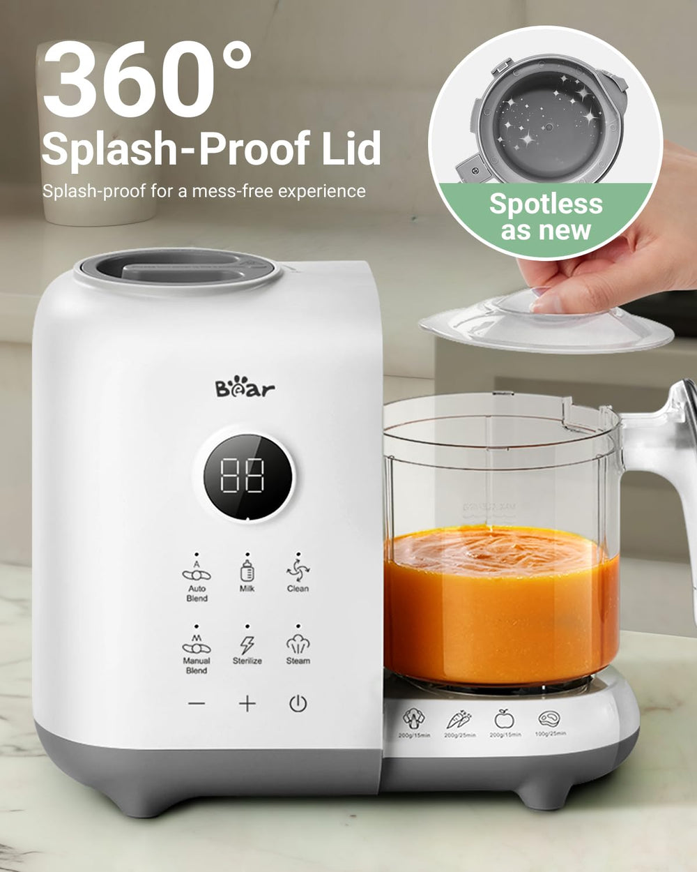 Bear baby food maker components with water descaling process demonstrates long-term maintenance.