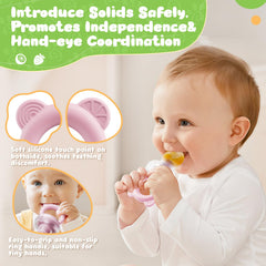 Bear Baby fruit feeder ring grip enables little hands to learn self-feeding.