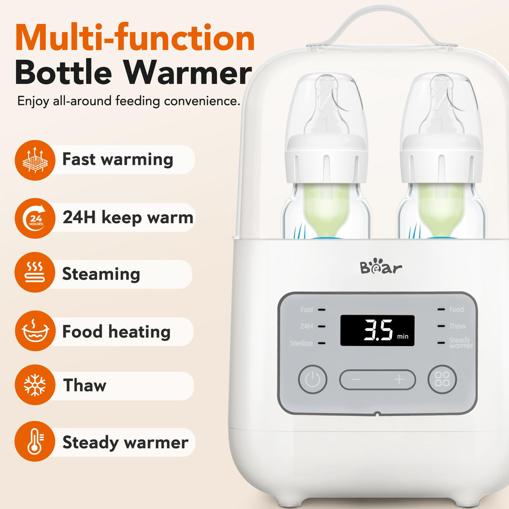 Bear Bottle Warmer digital panel highlights precise temperature and timing control for easy warming.