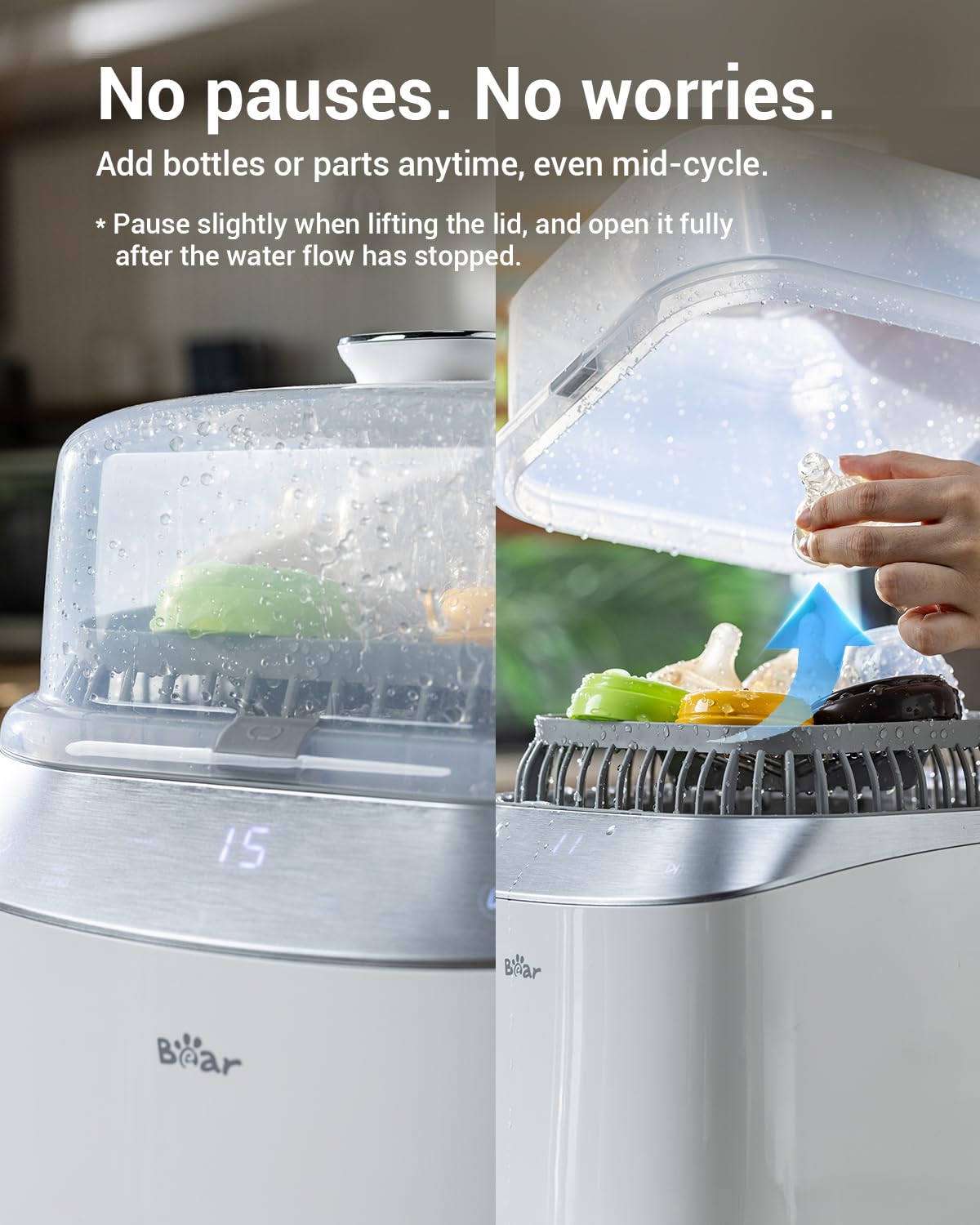 Bear Bottle Washer Pro sterilization and dry cycle in action for safe use.