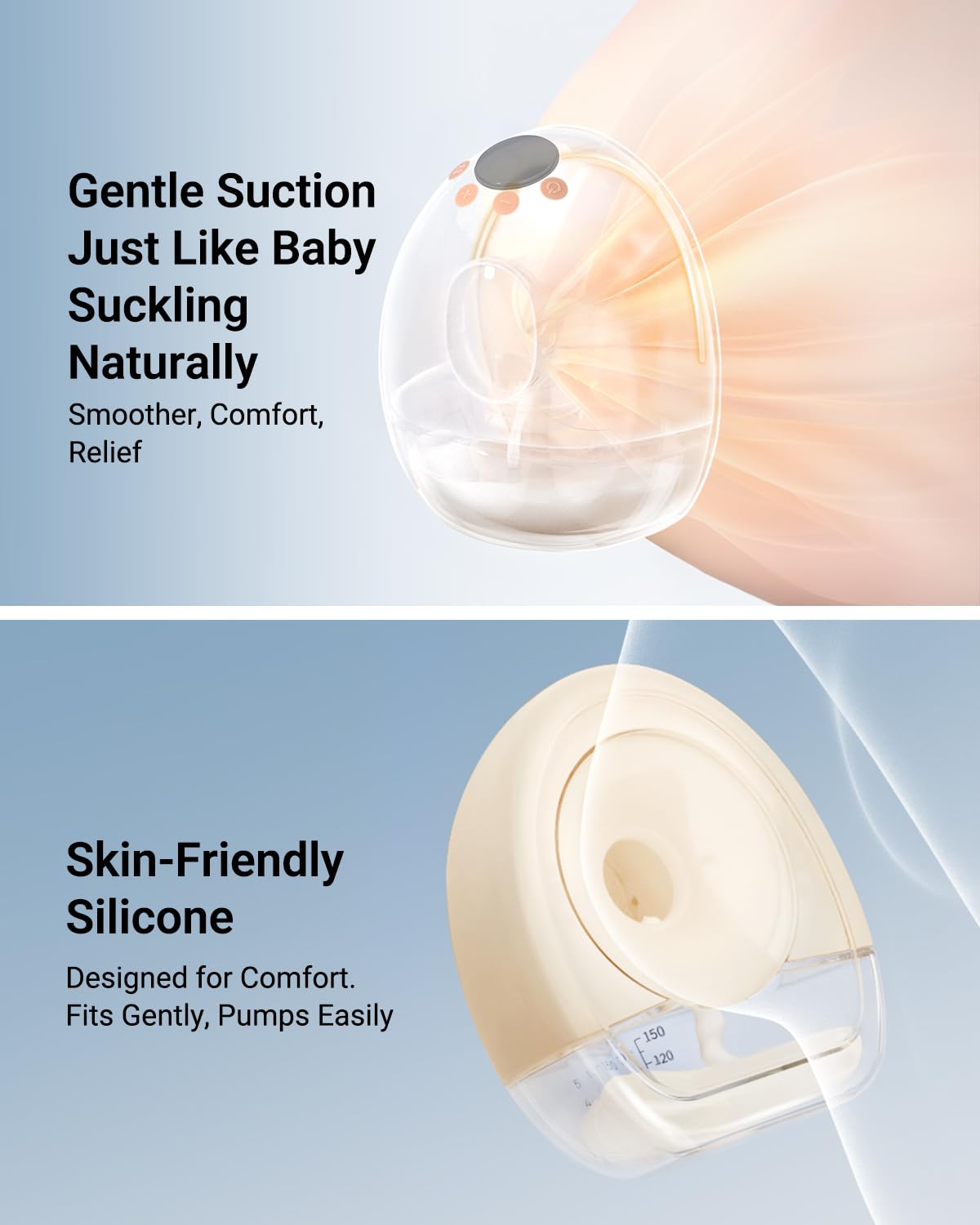 Bear Breast Pump display shows battery, time, mode, and suction at a glance.