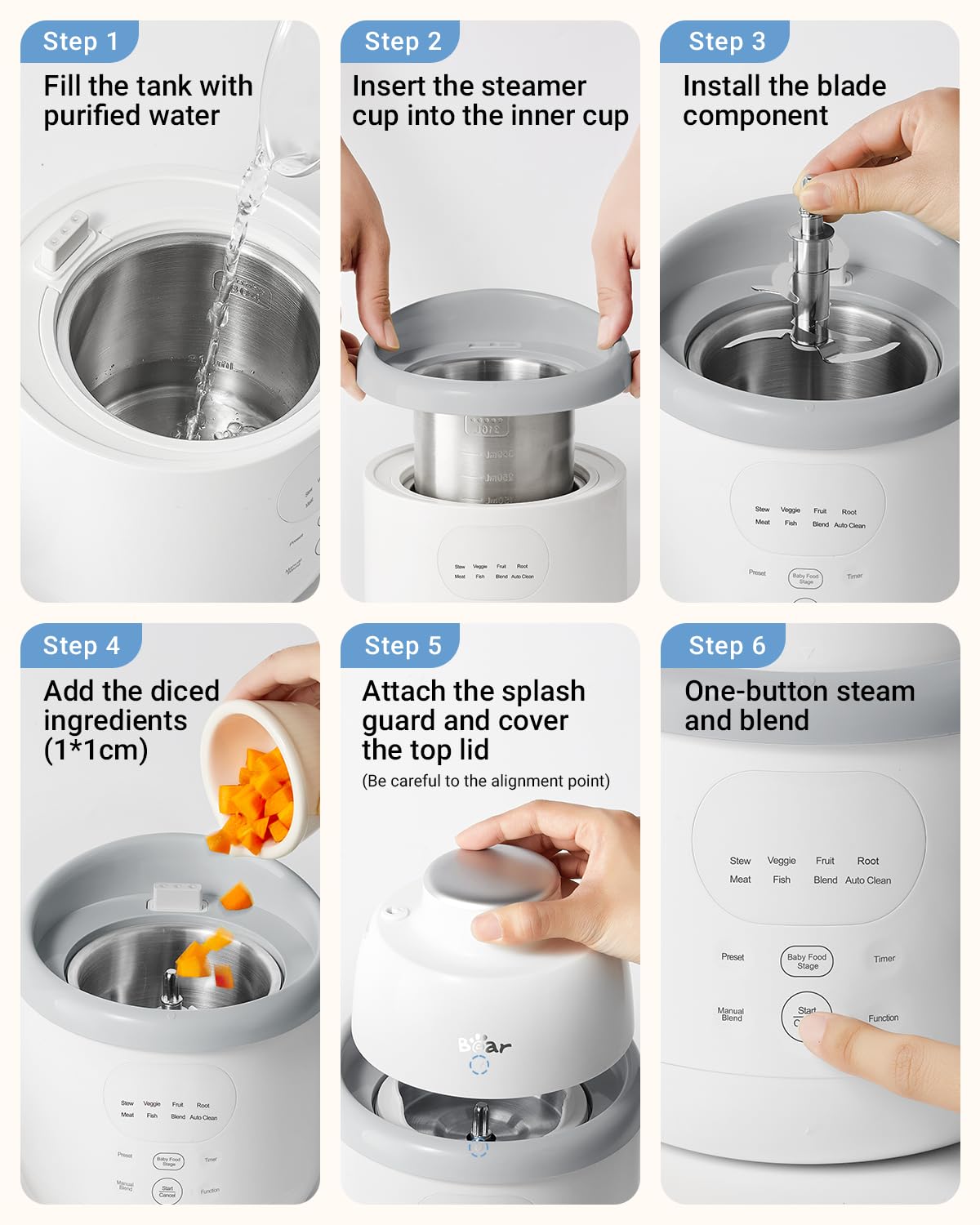 Bear NutriEase auto-clean function blowing away residue after meals