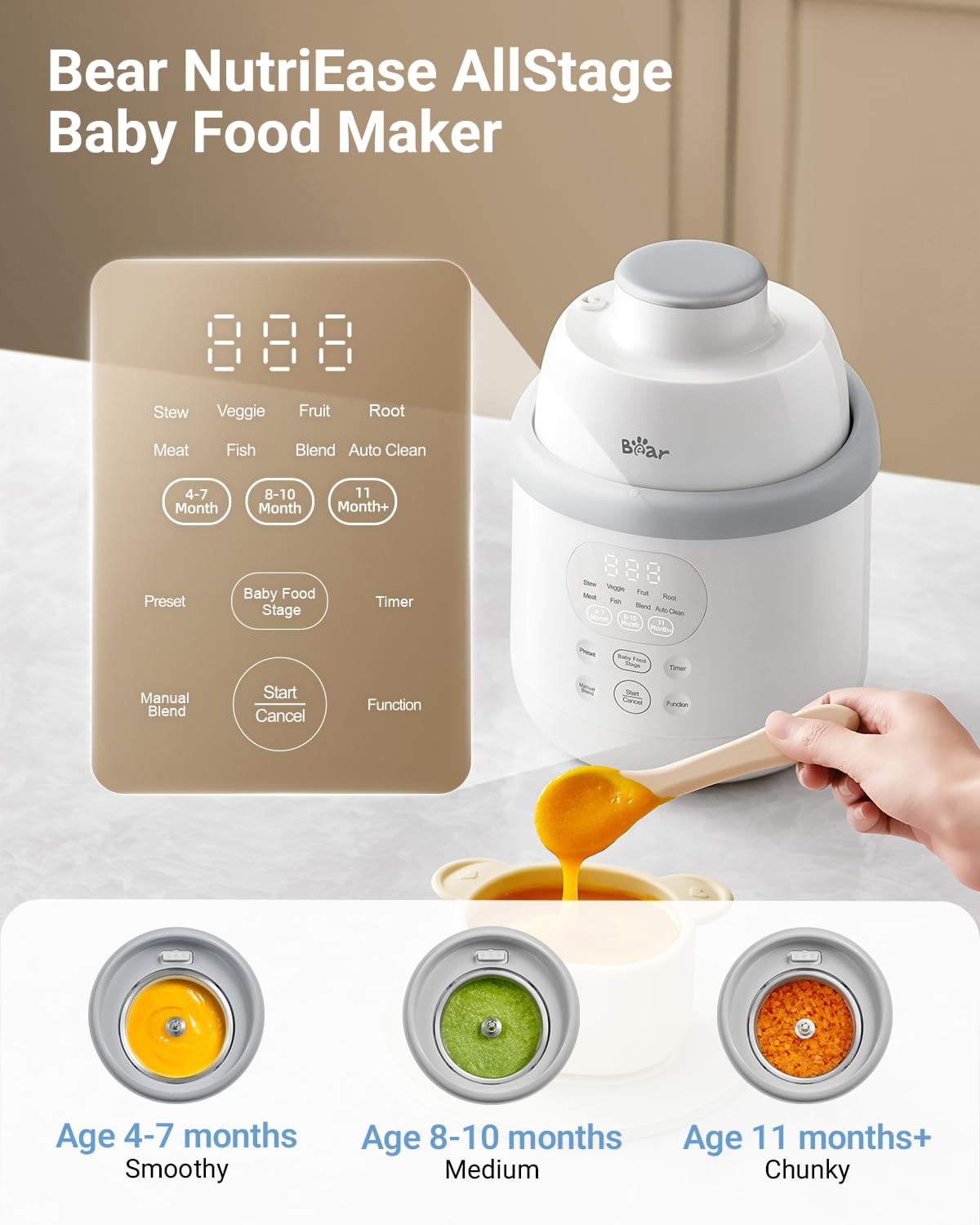 Bear NutriEase steamer blender combo in action blending fresh ingredients