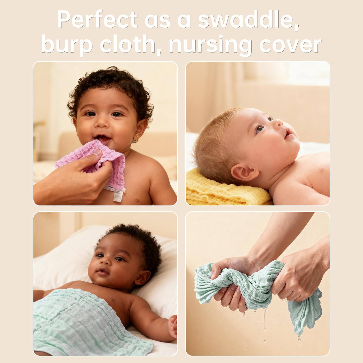Bear Rocket absorbent baby washcloth 6-pack—quick moisture pickup during bath time and cleanups.