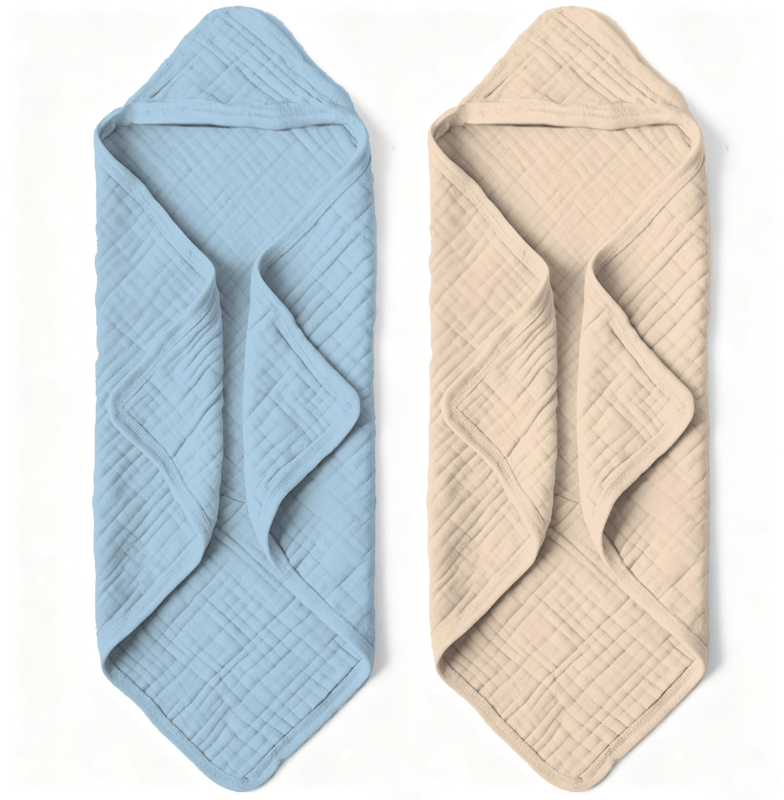 Bear Rocket hooded baby towel in brown-blue closeup reveals plush absorbent softness after bath.