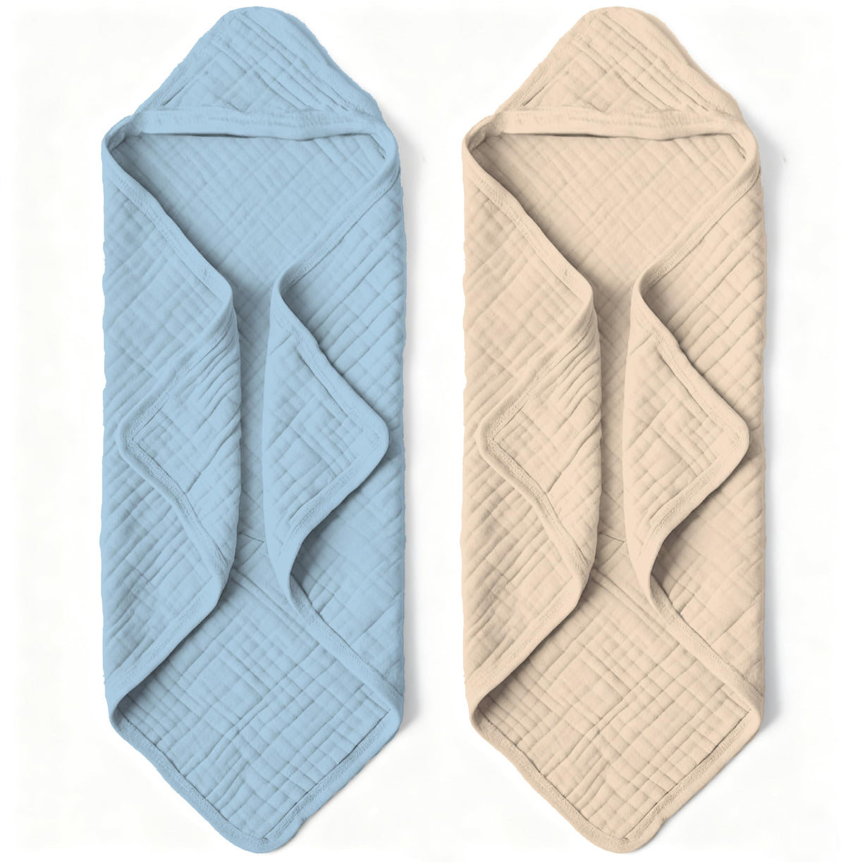 Bear Rocket hooded baby towel in brown-blue closeup reveals plush absorbent softness after bath.