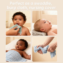 Bear Rocket Muslin Washcloths in bath time scene emphasizing quick moisture absorption.