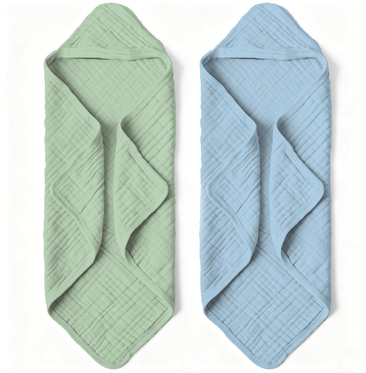 Bear Rocket Organic Muslin Hooded Baby Towel blue green close up showing ultra soft cotton for gentle drying