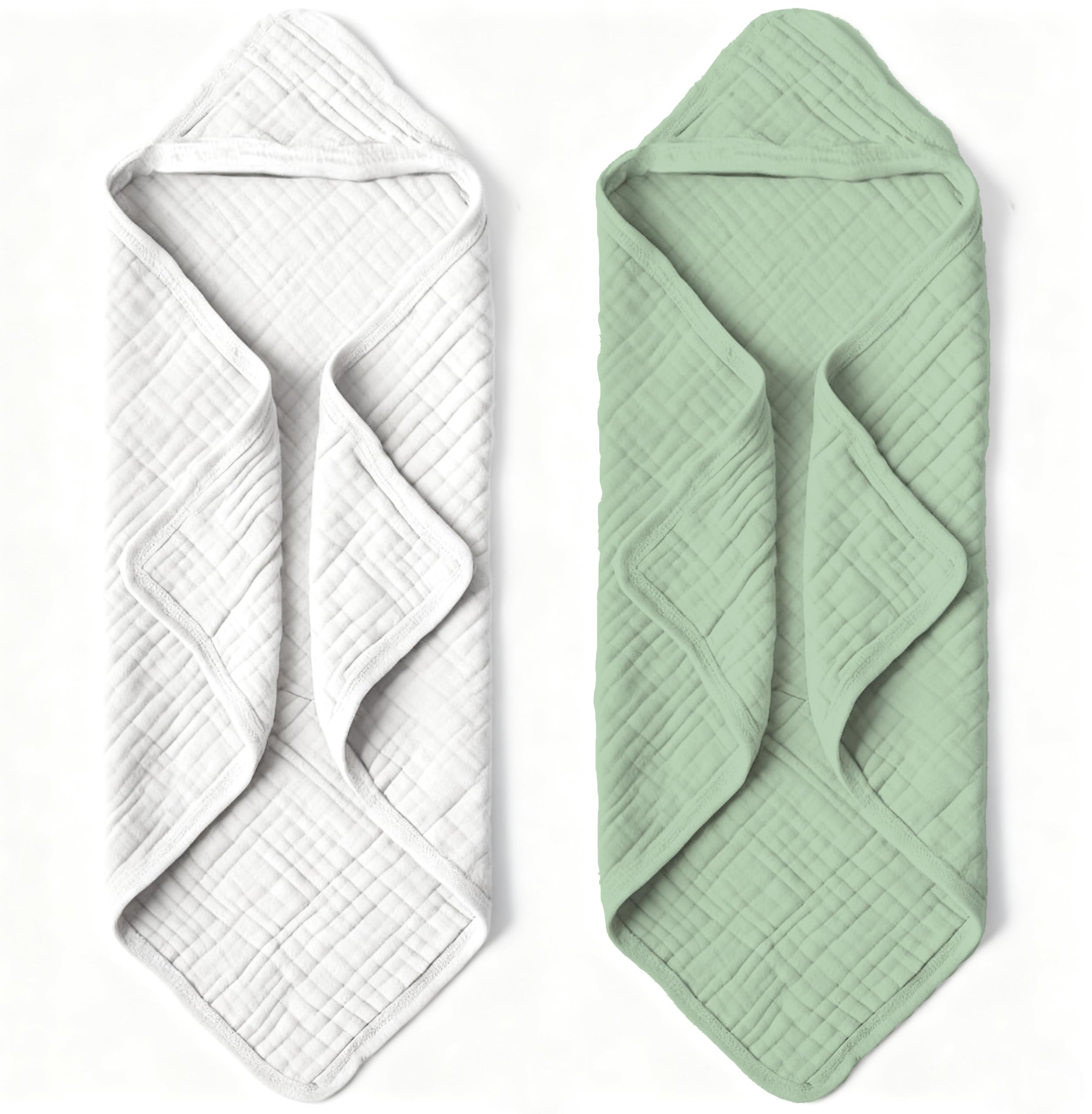 Bear Rocket organic muslin hooded baby towel pack drying scene for quick-dry after bath.