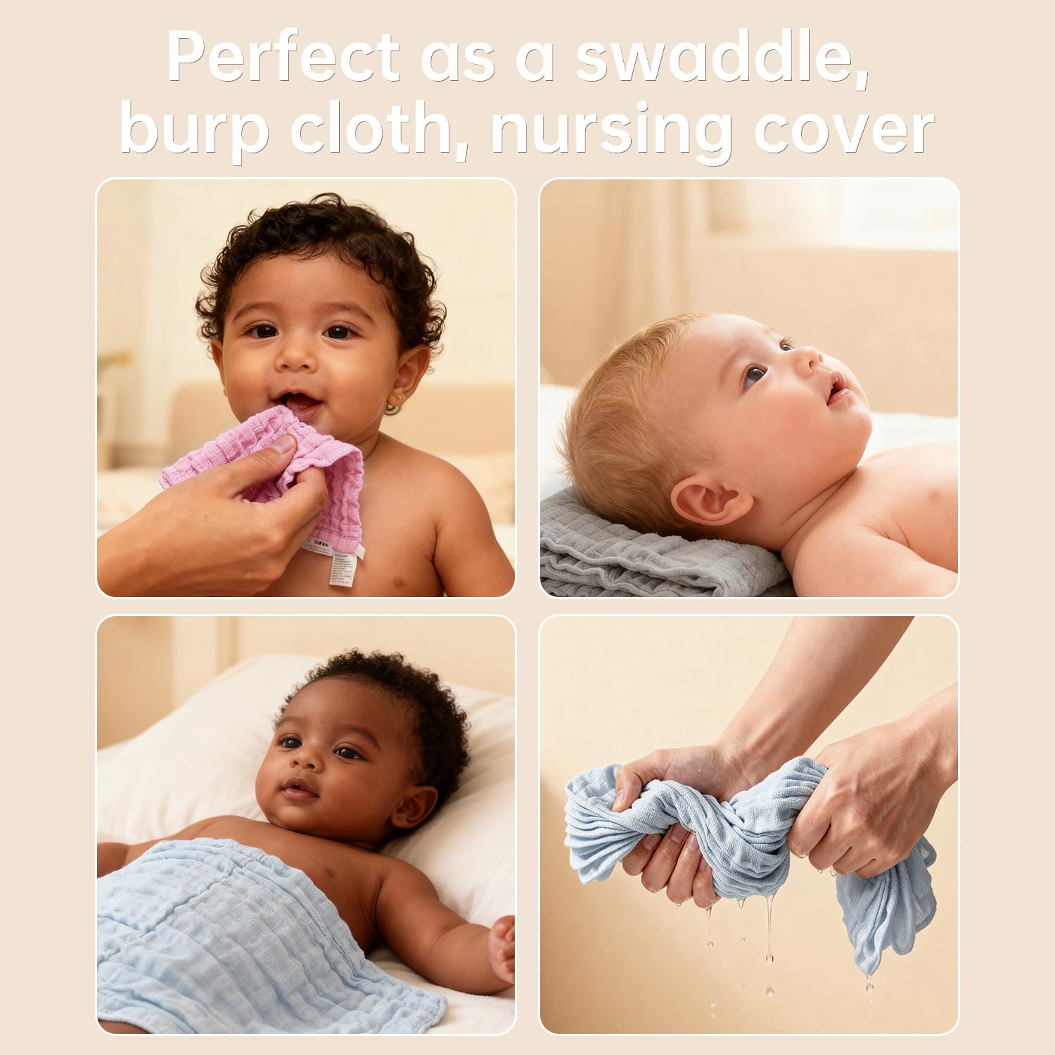 Bear Rocket organic muslin washcloth blue pack demonstrates breathable fabric ideal for bath time.