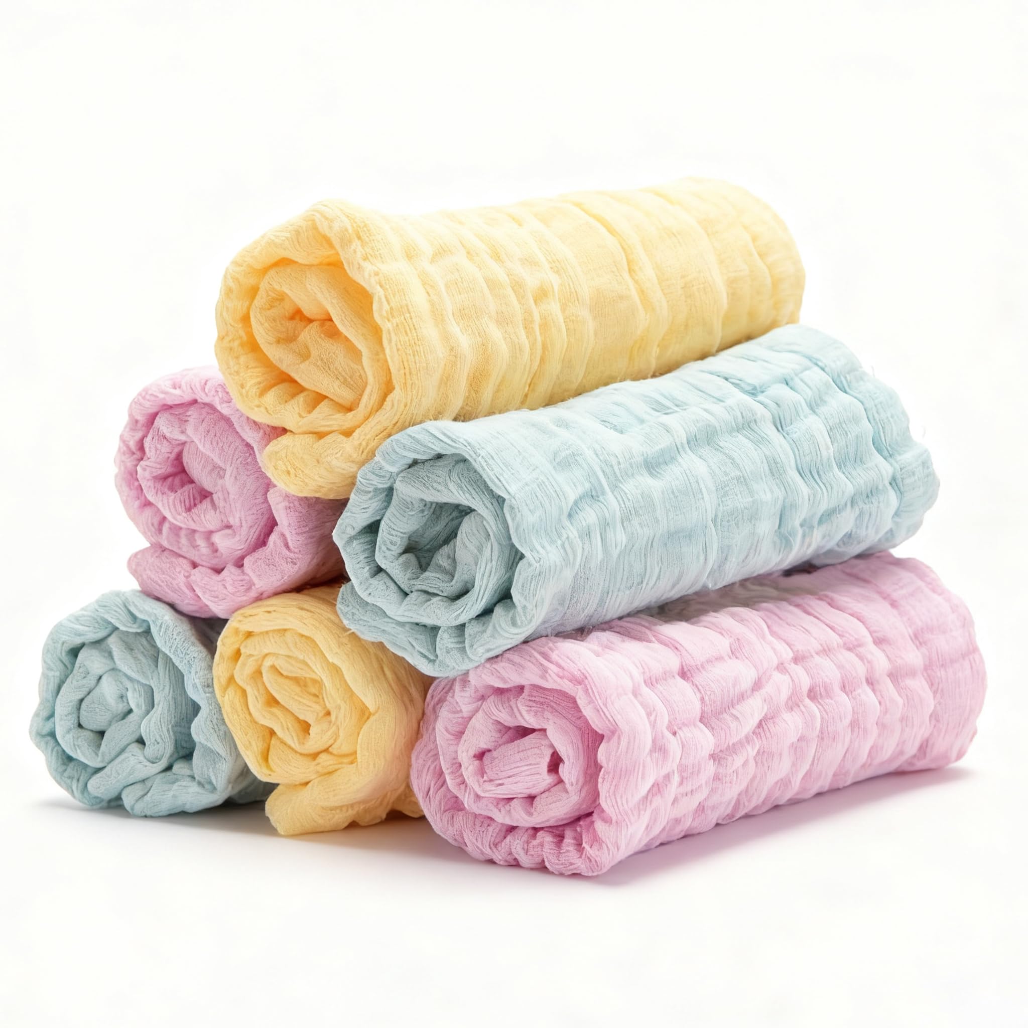 Bear Rocket Organic Muslin Baby Washcloths pack—soft six-pack for gentle daily baths.