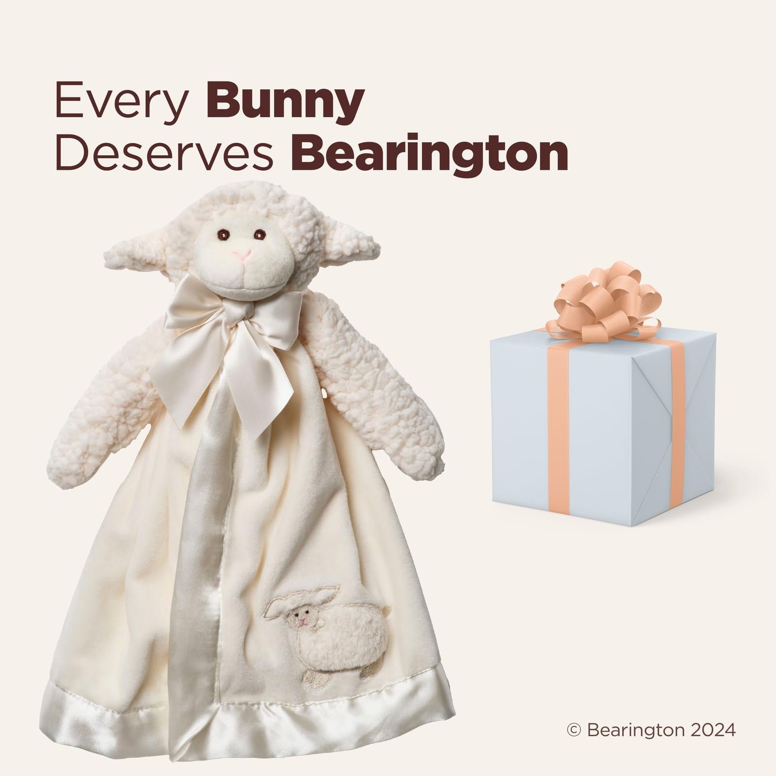 Bearington Baby Lamby Snuggler held in adult hands for scale