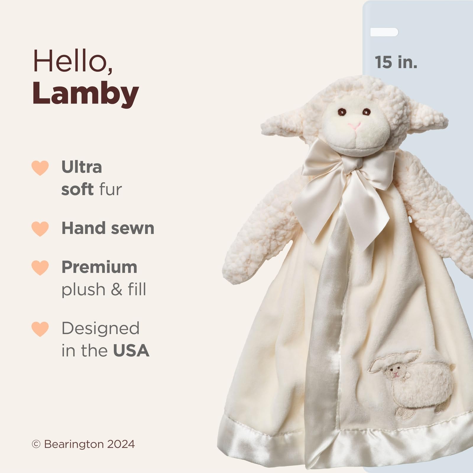 Bearington Baby Lamby Snuggler satin bow accent on plush toy