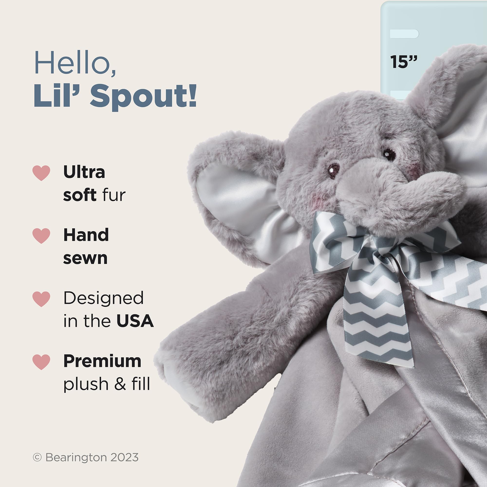 Bearington Baby Lil' Spout Snuggler satin trim adds silky touch for cozy snuggles