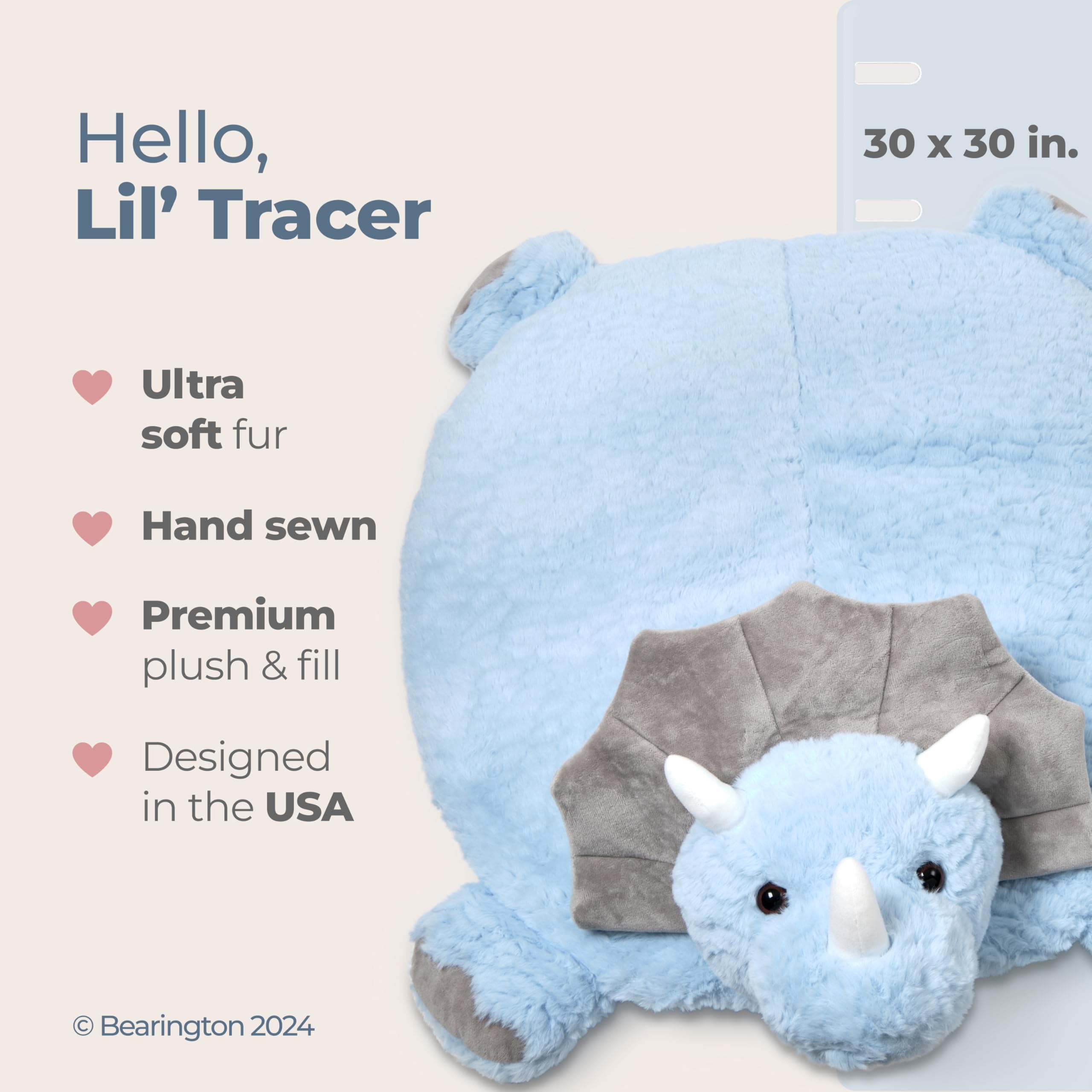 Bearington Lil’Tracer tummy time mat with dinosaur print design for sensory play