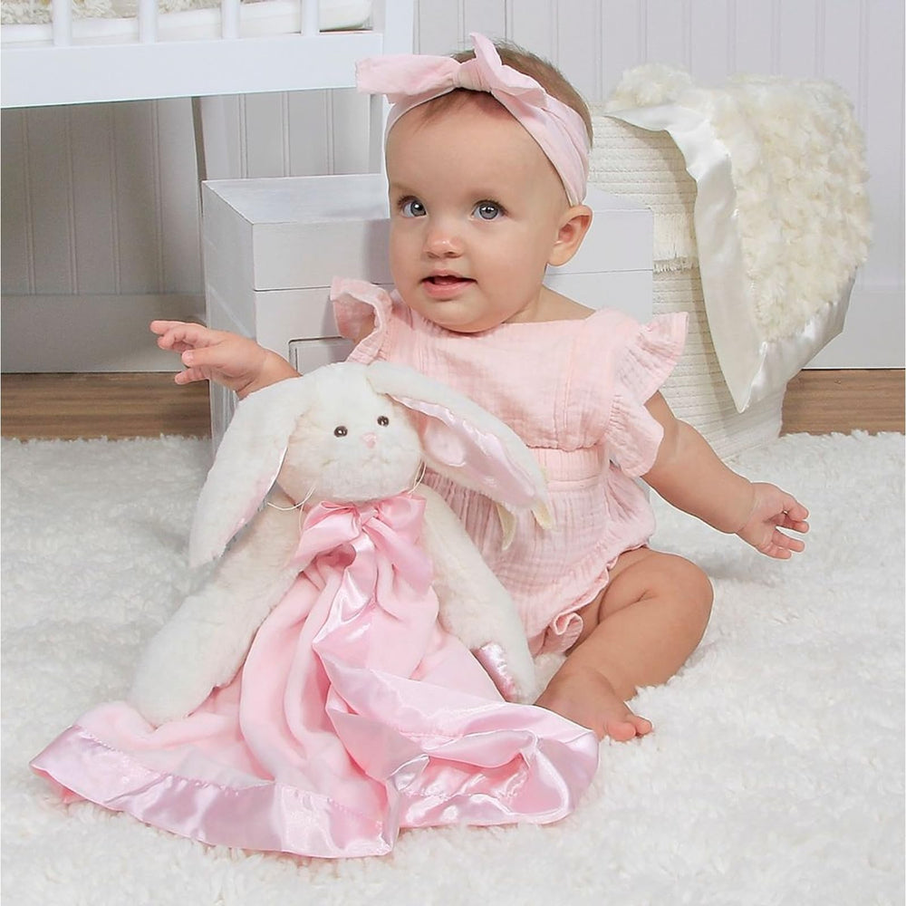 Bearington Bunny Snuggler washable tag makes cleanup easy after adventures.