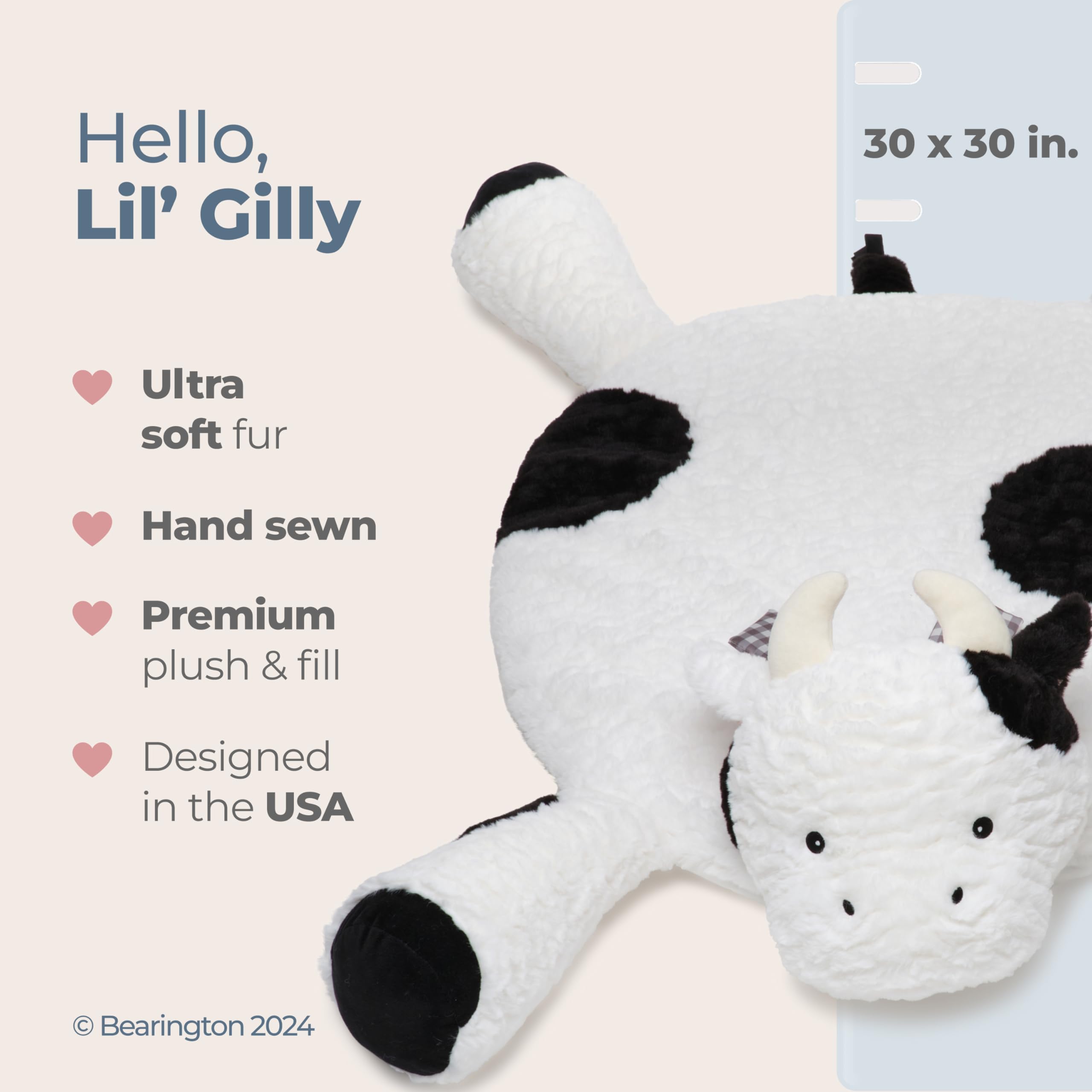 Bearington Collection cow pattern textures provide sensory stimulation for baby development.