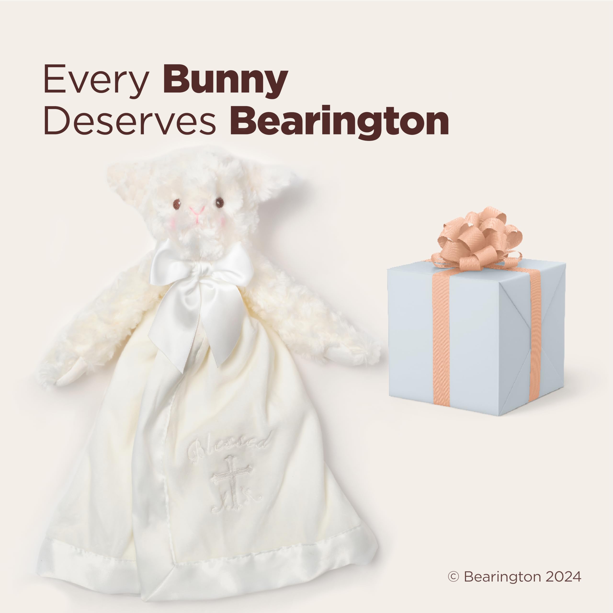 Bearington Collection lamb lovey satin bow accent closeup for gift appeal